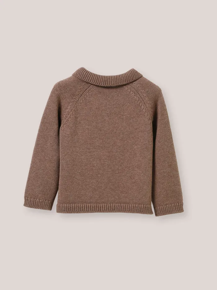 Baby Cyrillus Baby Boy Cardigan With Polo Shirt Collar Noisette Chine