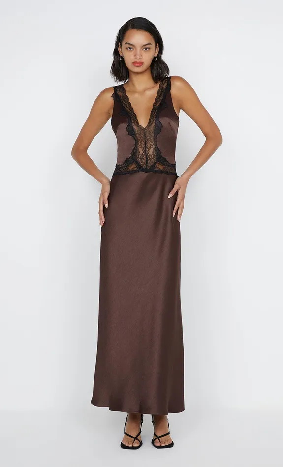 Bec Bridge Event Wear Dresses ALLEGRA LACE TRIM DRESS Dark Chocolateblack 8211 Women