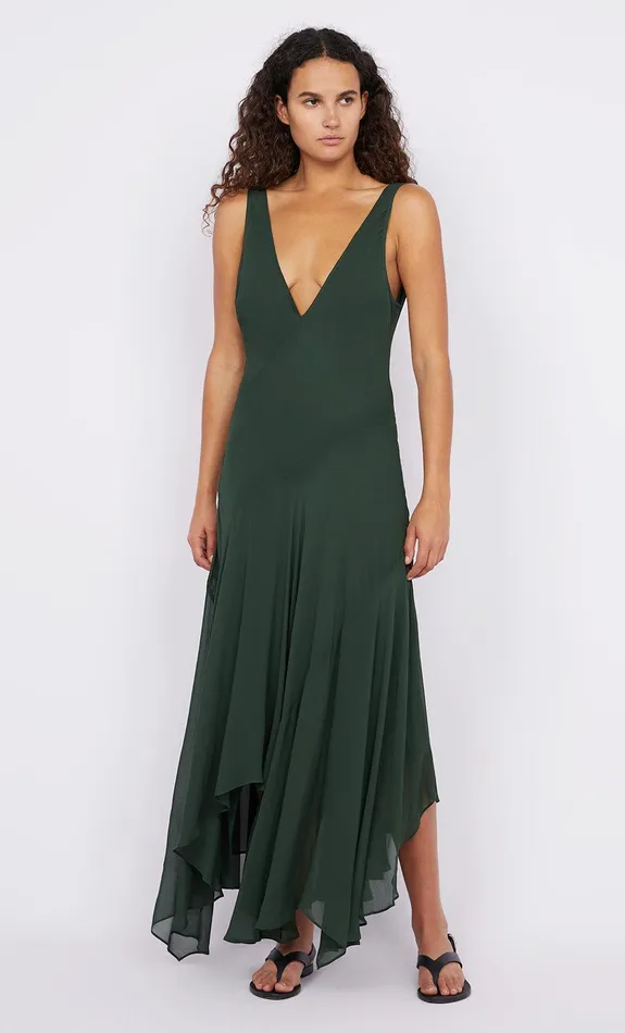 Bec Bridge Maxi Dresses ISOLDE V NECK DRESS Bottle Green 8211 Women