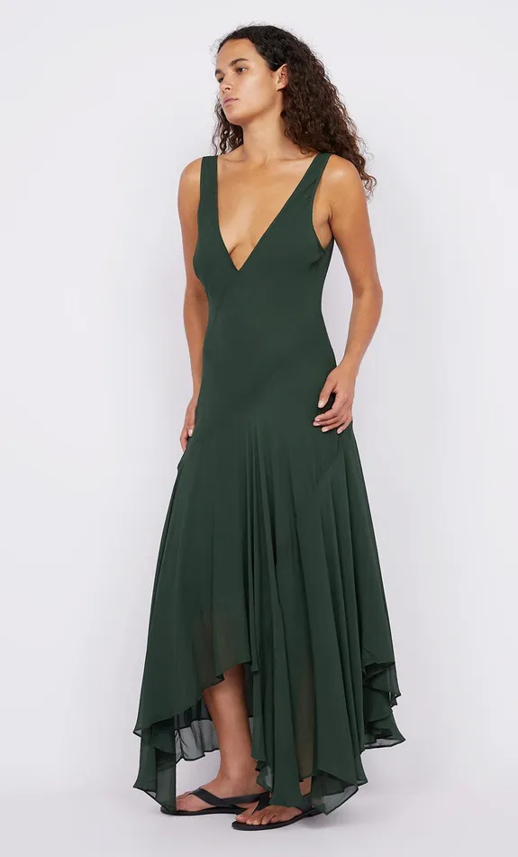 Bec Bridge Maxi Dresses ISOLDE V NECK DRESS Bottle Green 8211 Women