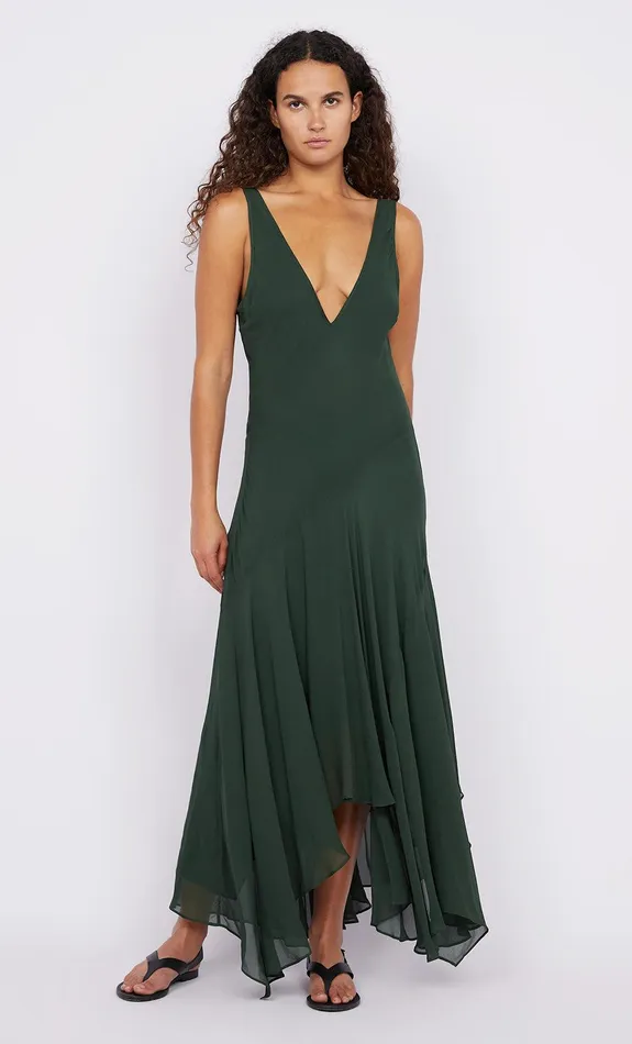 Bec Bridge Maxi Dresses ISOLDE V NECK DRESS Bottle Green 8211 Women