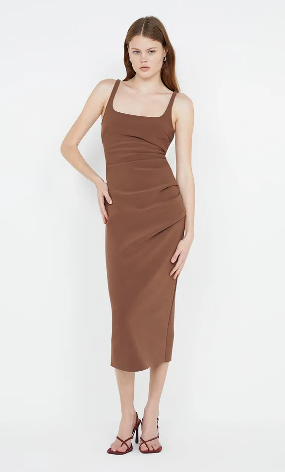 Bec Bridge Midi Dresses KARINA TUCK MIDI DRESS Chocolate 8211 Women