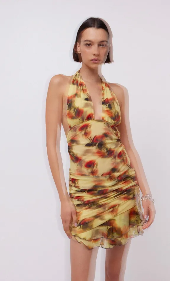 Bec Bridge Mini Dresses FIORE HALTER MINI DRESS Citrus Rose 8211 Women