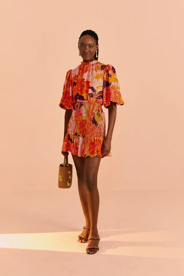 Beige Jungle Panther Lenzing Ecovero Viscose Mini Dress Women Farm Rio Mini Dresses
