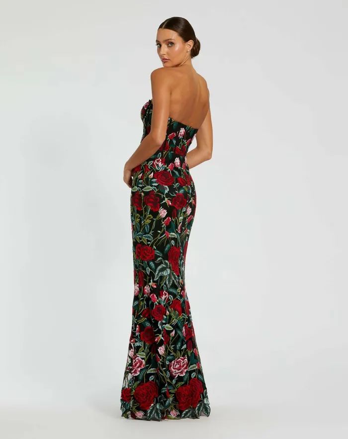 Best Sellers Sheer Bustier Top Floral Applique Gown Black Multi 8211 Mac Duggal Women