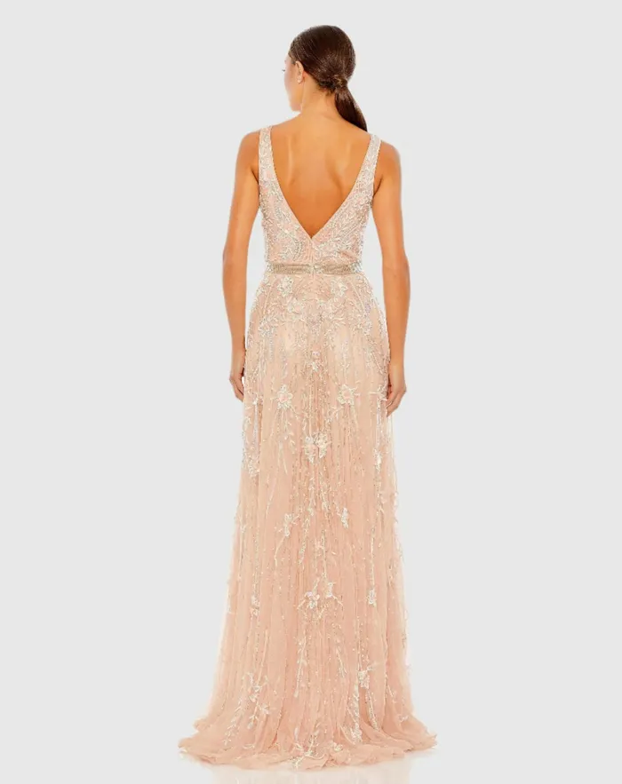 Best Sellers Women VNeck Embellished Tulle Gown Midnight Mac Duggal Best Sellers Women VNeck Embellished Tulle Gown Midnight Mac Duggal