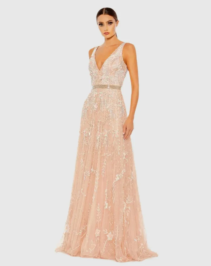 Best Sellers Women VNeck Embellished Tulle Gown Midnight Mac Duggal Best Sellers Women VNeck Embellished Tulle Gown Midnight Mac Duggal