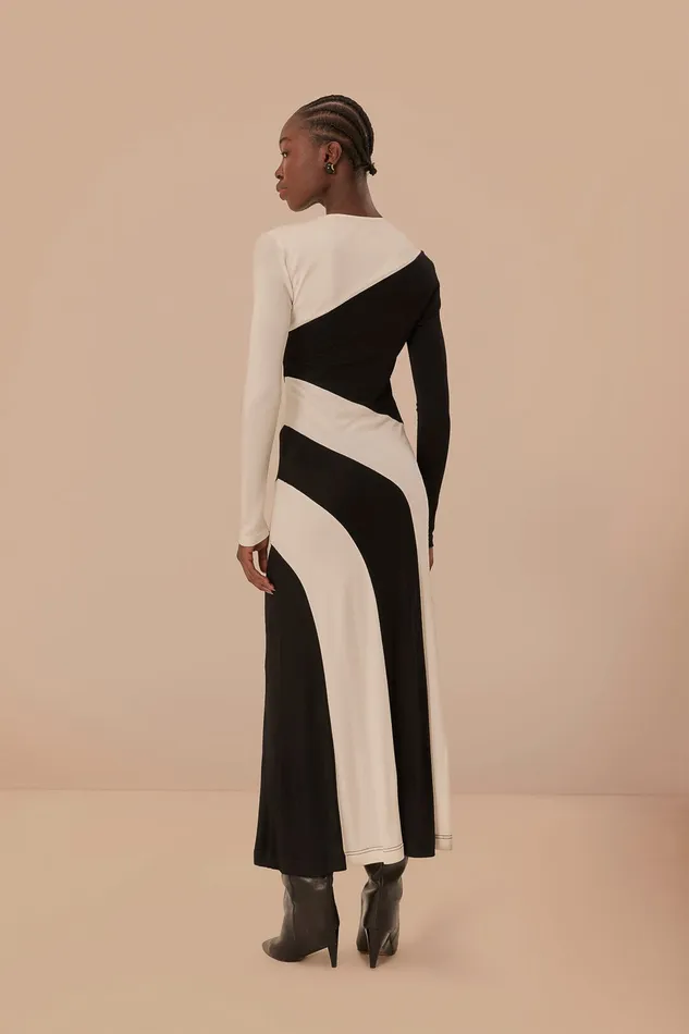 Black And White CutOut Long Sleeve Midi Dress Women Farm Rio Midi Dresses