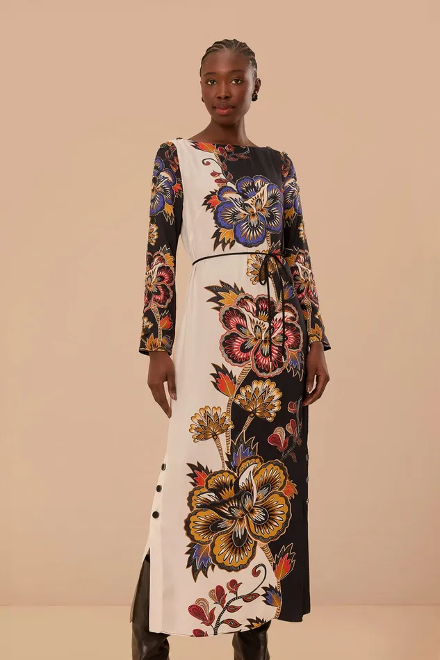 Black And White Maxi Floral Lenzing Ecovero Viscose Midi Dress Women Farm Rio Midi Dresses