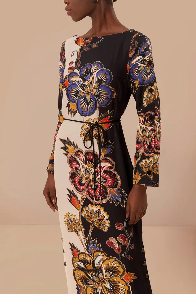 Black And White Maxi Floral Lenzing Ecovero Viscose Midi Dress Women Farm Rio Midi Dresses