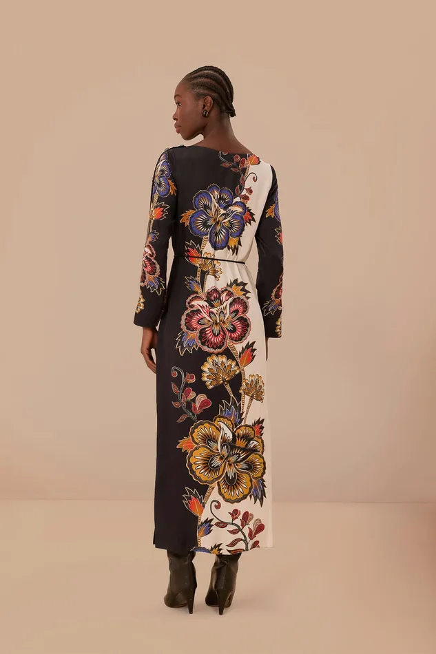 Black And White Maxi Floral Lenzing Ecovero Viscose Midi Dress Women Farm Rio Midi Dresses