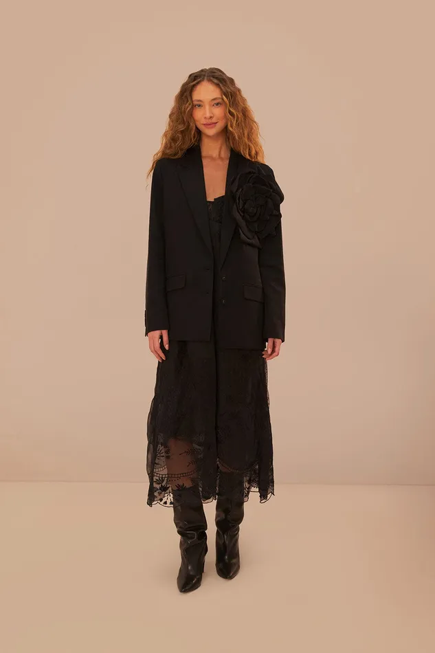 Black Flowered Blazer Women Farm Rio Blazers