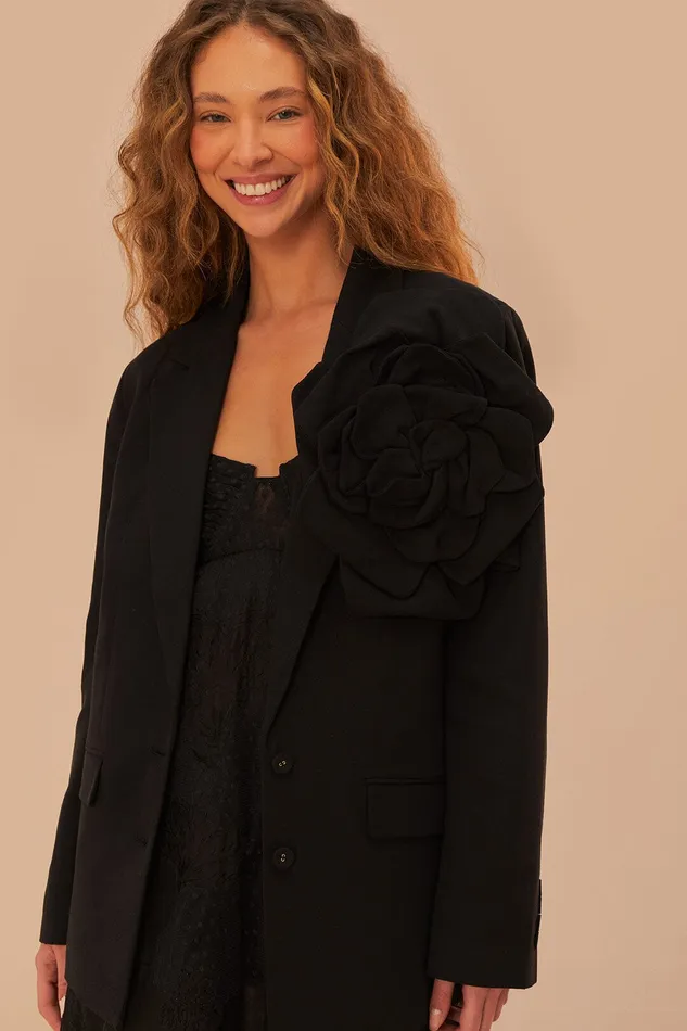 Black Flowered Blazer Women Farm Rio Blazers