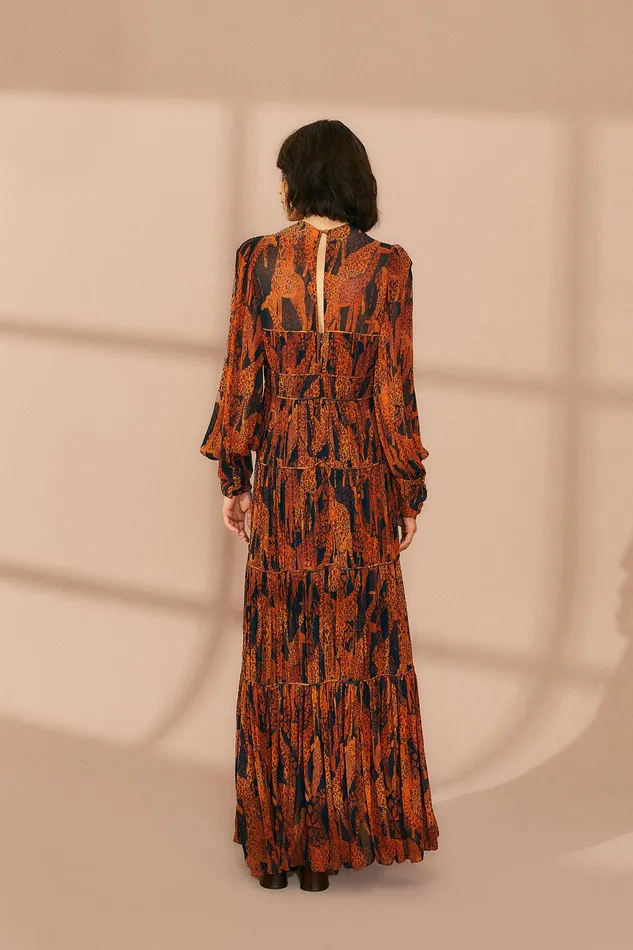 Black Giraffes Puff Sleeve Maxi Dress Women Farm Rio Maxi Dresses