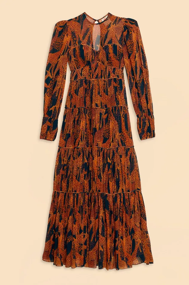 Black Giraffes Puff Sleeve Maxi Dress Women Farm Rio Maxi Dresses