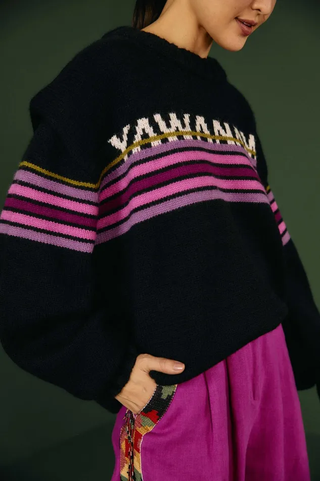 Black Graphic Yawanawa Sweater Women Farm Rio Sweaters and Sweatshirts