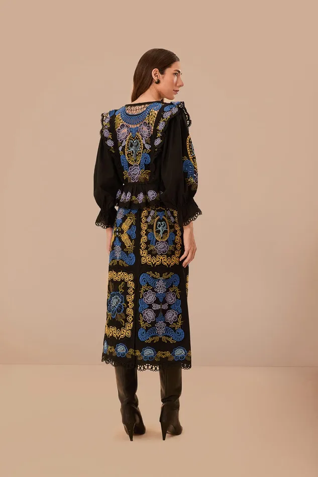 Black Richelieu Midi Skirt Women Farm Rio Skirts