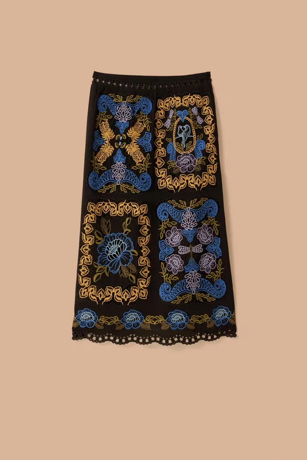 Black Richelieu Midi Skirt Women Farm Rio Skirts