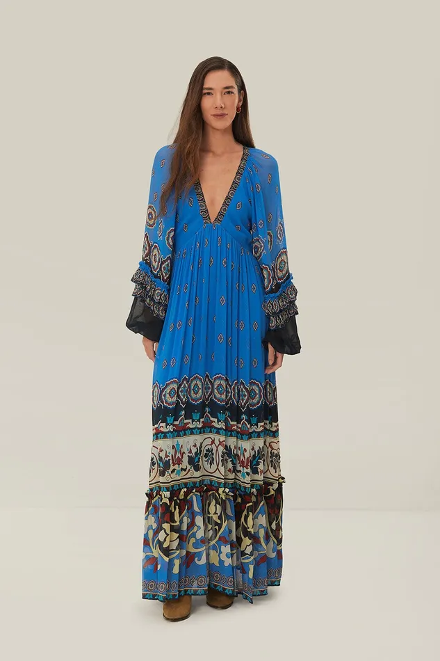 Blue Ainika Tiles Maxi Dress Women Farm Rio Maxi Dresses