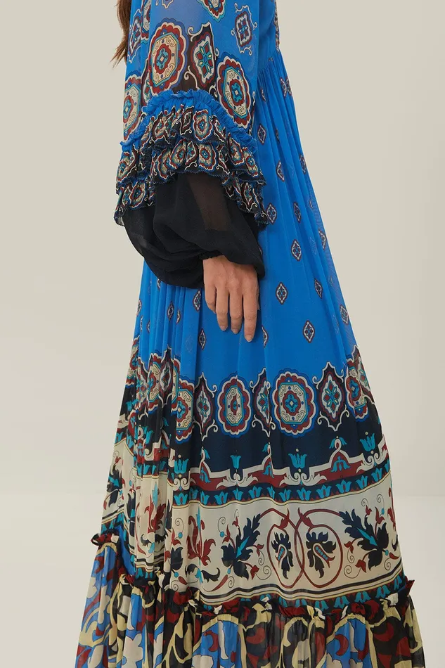 Blue Ainika Tiles Maxi Dress Women Farm Rio Maxi Dresses
