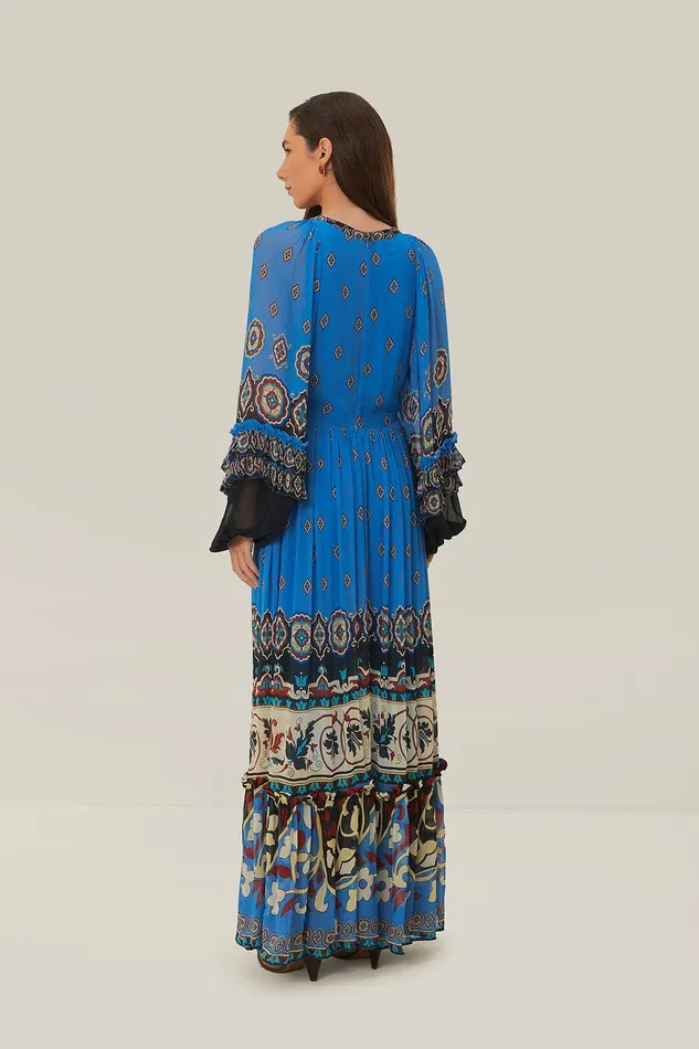 Blue Ainika Tiles Maxi Dress Women Farm Rio Maxi Dresses