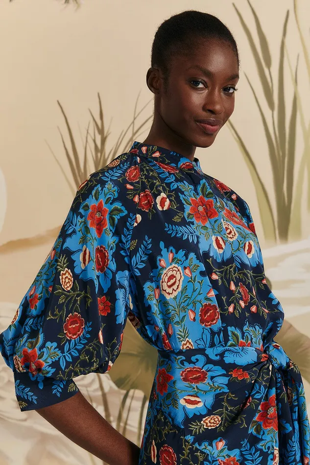 Blue Arabesque Floral Midi Dress Women Farm Rio Midi Dresses