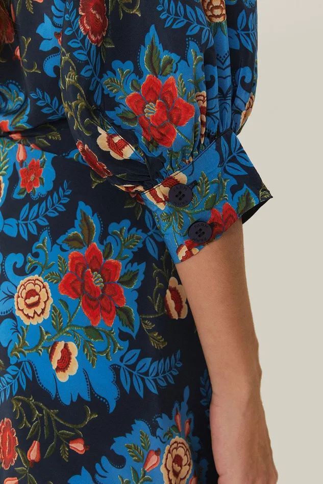 Blue Arabesque Floral Midi Dress Women Farm Rio Midi Dresses