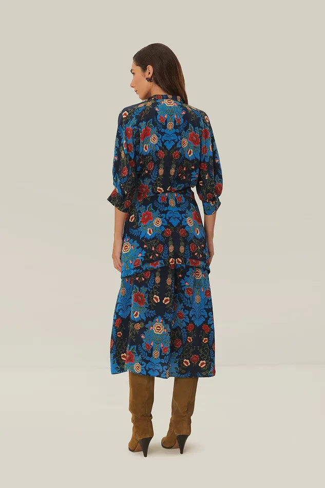 Blue Arabesque Floral Midi Dress Women Farm Rio Midi Dresses