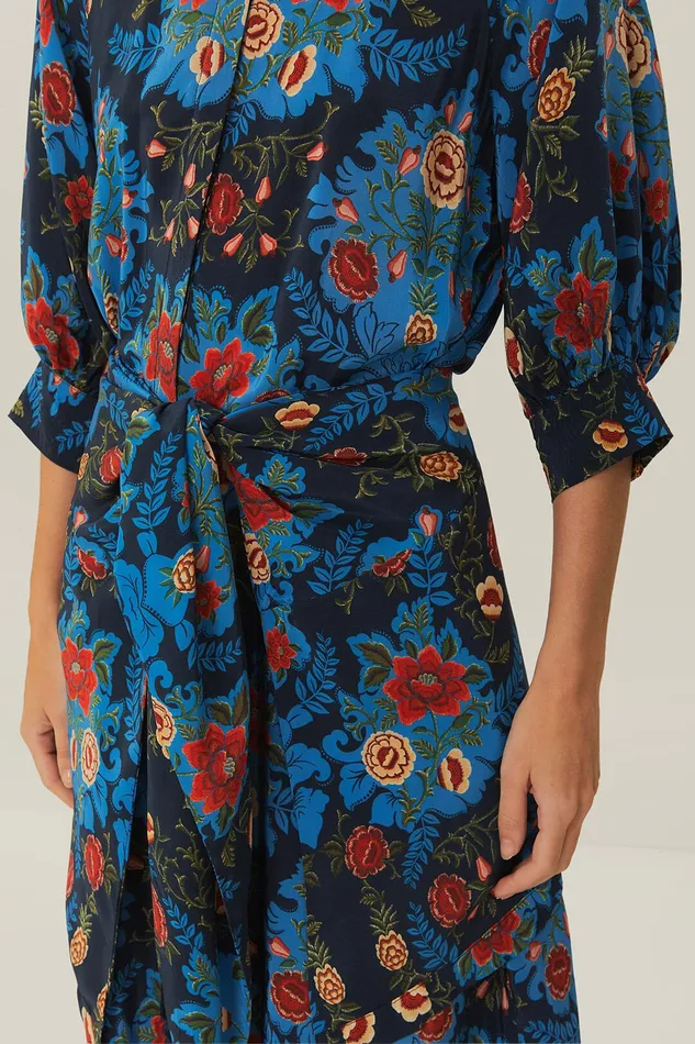 Blue Arabesque Floral Midi Dress Women Farm Rio Midi Dresses