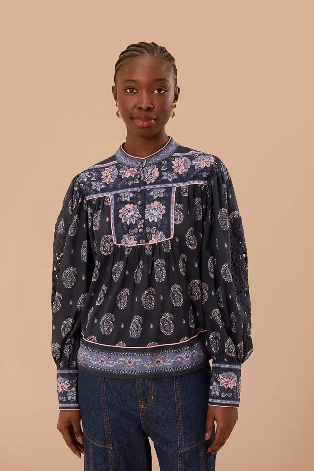 Blue Ayla Long Sleeve Blouse Women Farm Rio Blouses