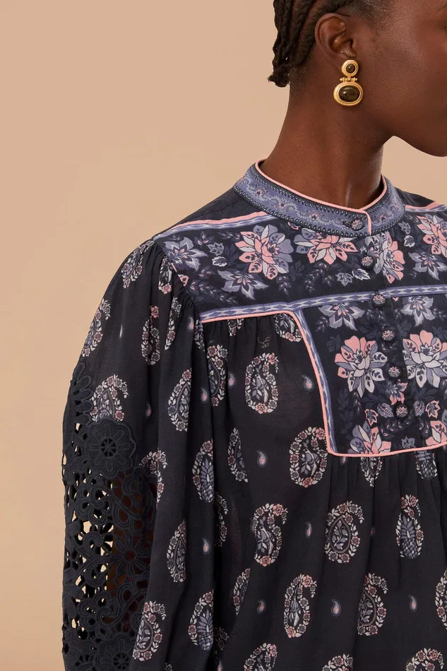Blue Ayla Long Sleeve Blouse Women Farm Rio Blouses