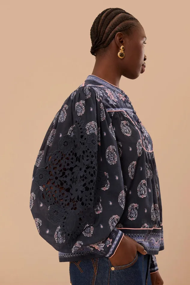 Blue Ayla Long Sleeve Blouse Women Farm Rio Blouses