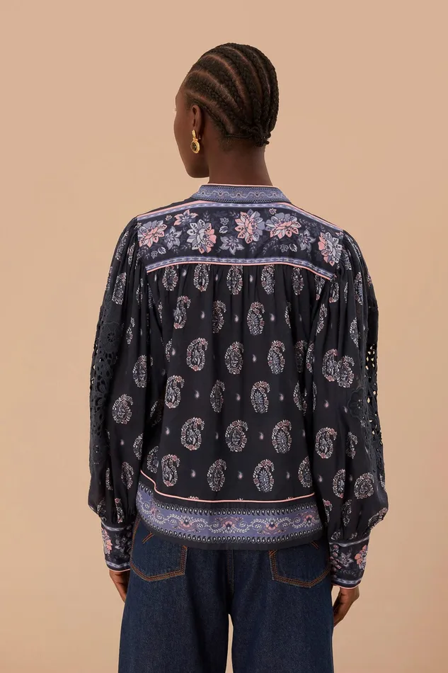 Blue Ayla Long Sleeve Blouse Women Farm Rio Blouses