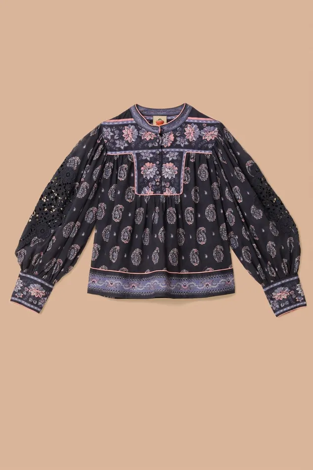 Blue Ayla Long Sleeve Blouse Women Farm Rio Blouses