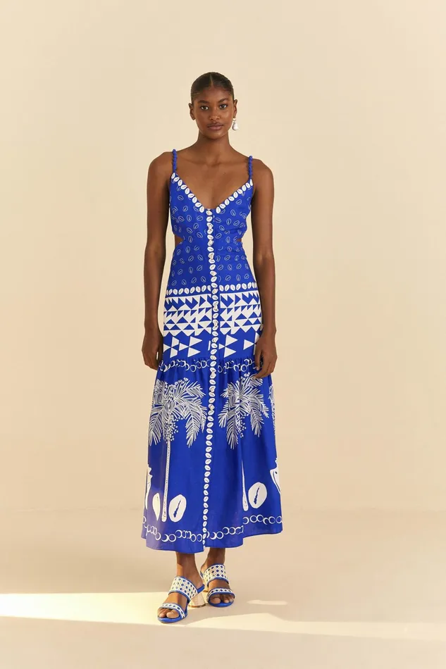 Blue Mixed Ondina Midi Dress Women Farm Rio Midi Dresses