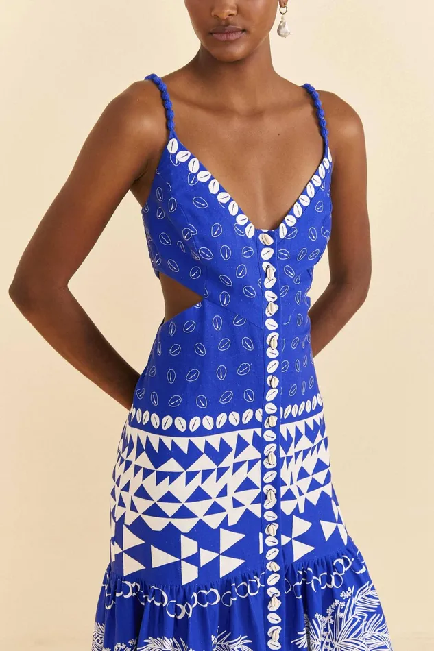 Blue Mixed Ondina Midi Dress Women Farm Rio Midi Dresses