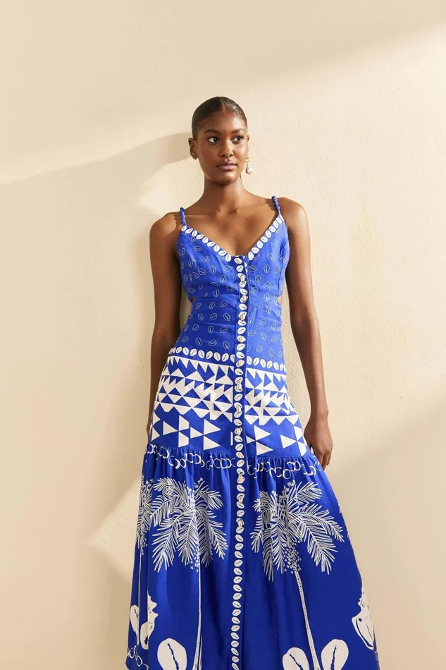 Blue Mixed Ondina Midi Dress Women Farm Rio Midi Dresses