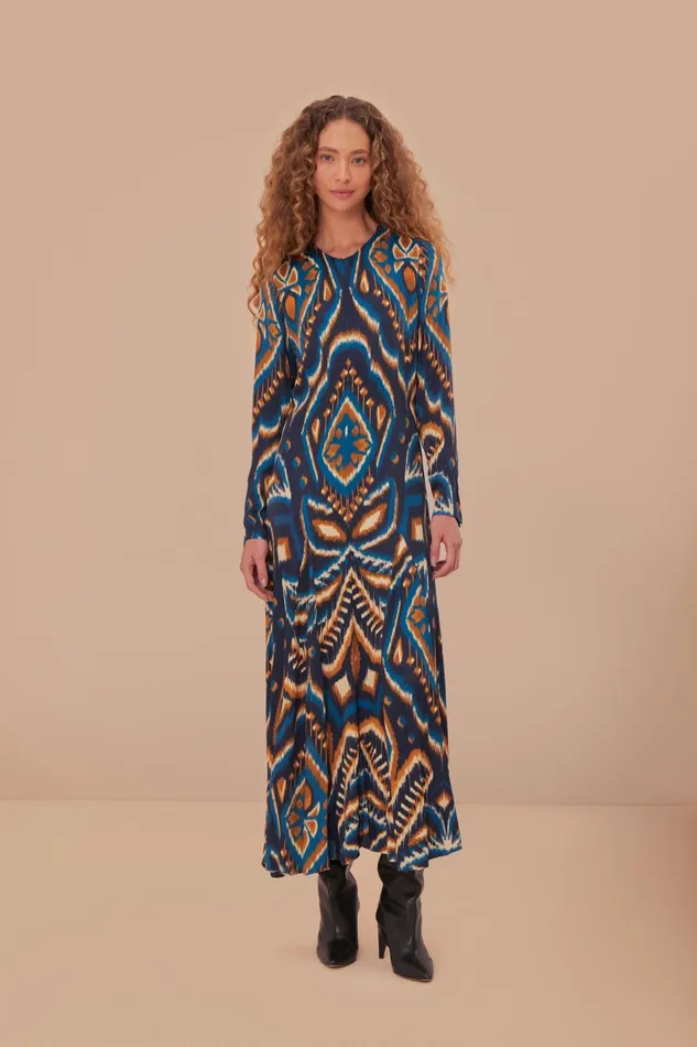 Blue Pineapple Ikat Lenzing Ecovero Viscose Maxi Dress Women Farm Rio Maxi Dresses