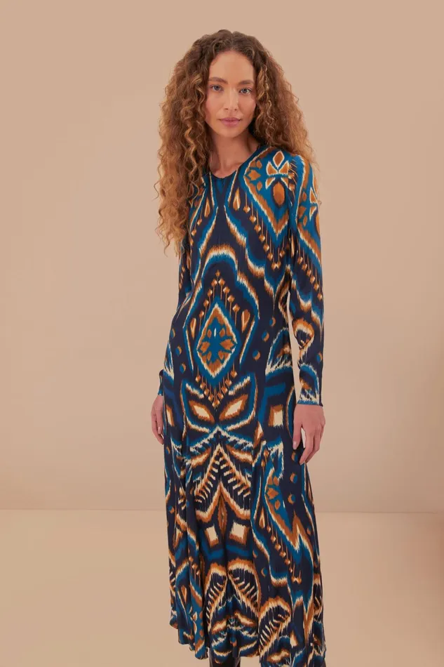 Blue Pineapple Ikat Lenzing Ecovero Viscose Maxi Dress Women Farm Rio Maxi Dresses
