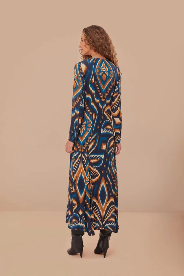 Blue Pineapple Ikat Lenzing Ecovero Viscose Maxi Dress Women Farm Rio Maxi Dresses