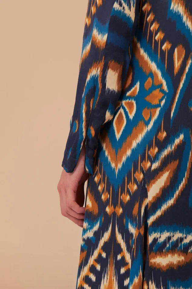Blue Pineapple Ikat Lenzing Ecovero Viscose Maxi Dress Women Farm Rio Maxi Dresses