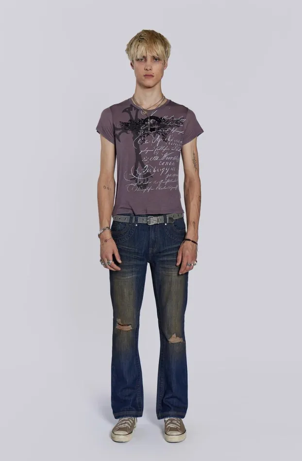 Bootcut Jeans Men Jaded London Embroidered Bass Jeans