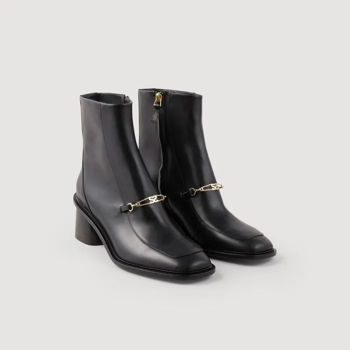 Boots Women SANDRO Leather Ankle Boots Black