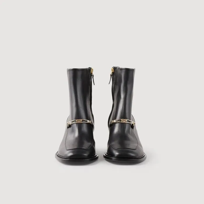 Boots Women SANDRO Leather Ankle Boots Black