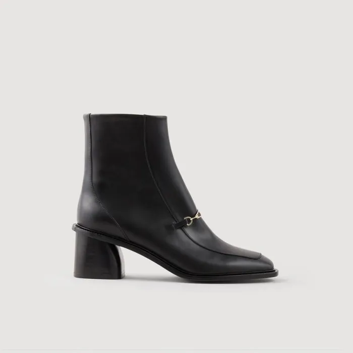 Boots Women SANDRO Leather Ankle Boots Black