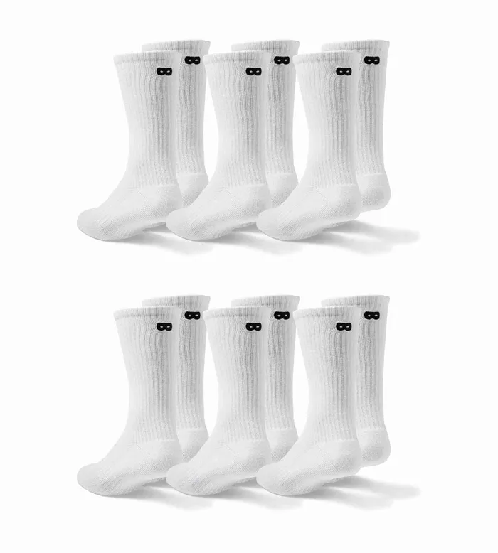 Bowo Cushion Crew White Socks 6 Pack Men Pair Of Thieves Crew