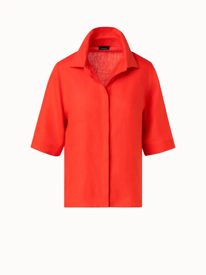 Boxy Shirt Blouse In Linen Voile Cadmium Women Akris Blouses