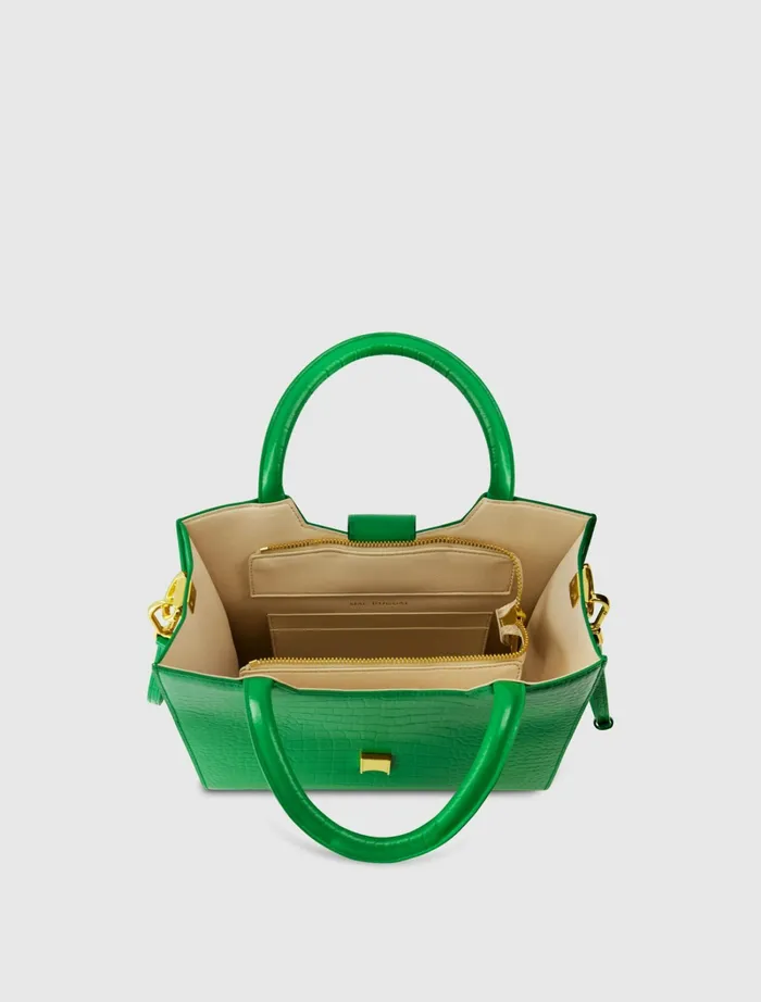 Buckled Medium Croco Green Leather Tote Bag with Detachable Strap Spring Green Women Totes Mac Duggal