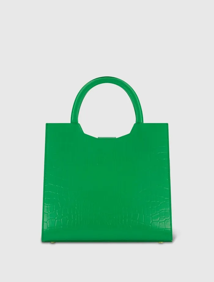 Buckled Medium Croco Green Leather Tote Bag with Detachable Strap Spring Green Women Totes Mac Duggal