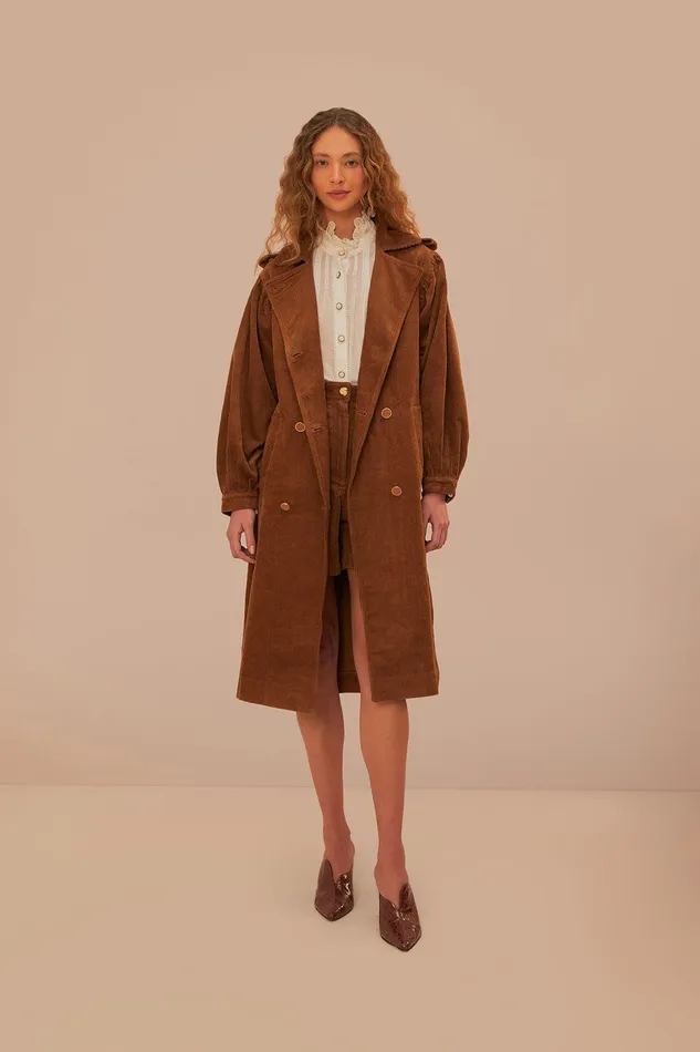 Caramel Corduroy Trench Coat Women Farm Rio Coats